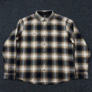 Kuhl Plaid Flannel Shirt Mens XL Brown Black Cotton Tencel Blend Long Sleeve